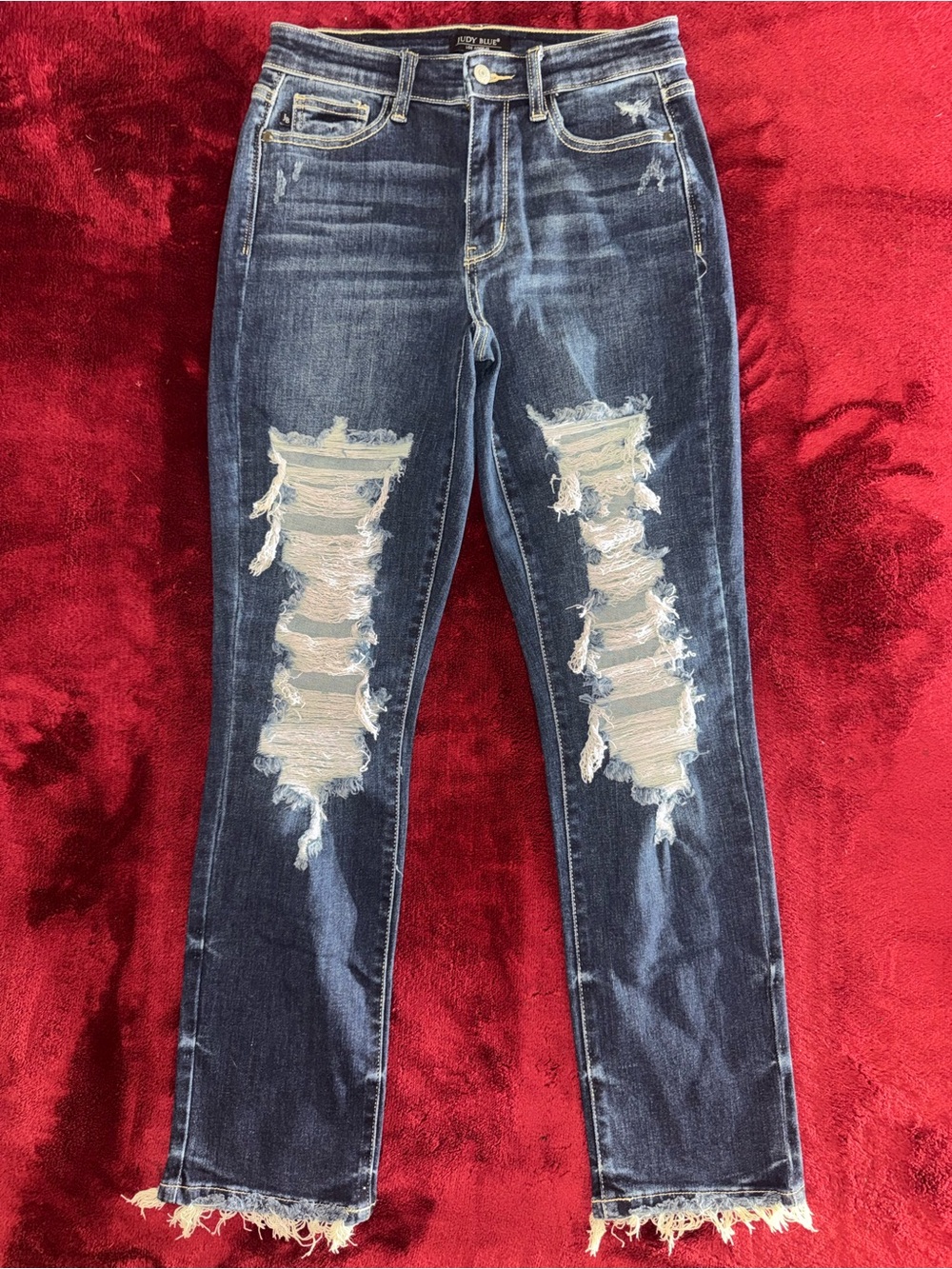 Judy Blue Women's Straight Leg Distressed Stretch Denim Jeans Medium Wash 5/27